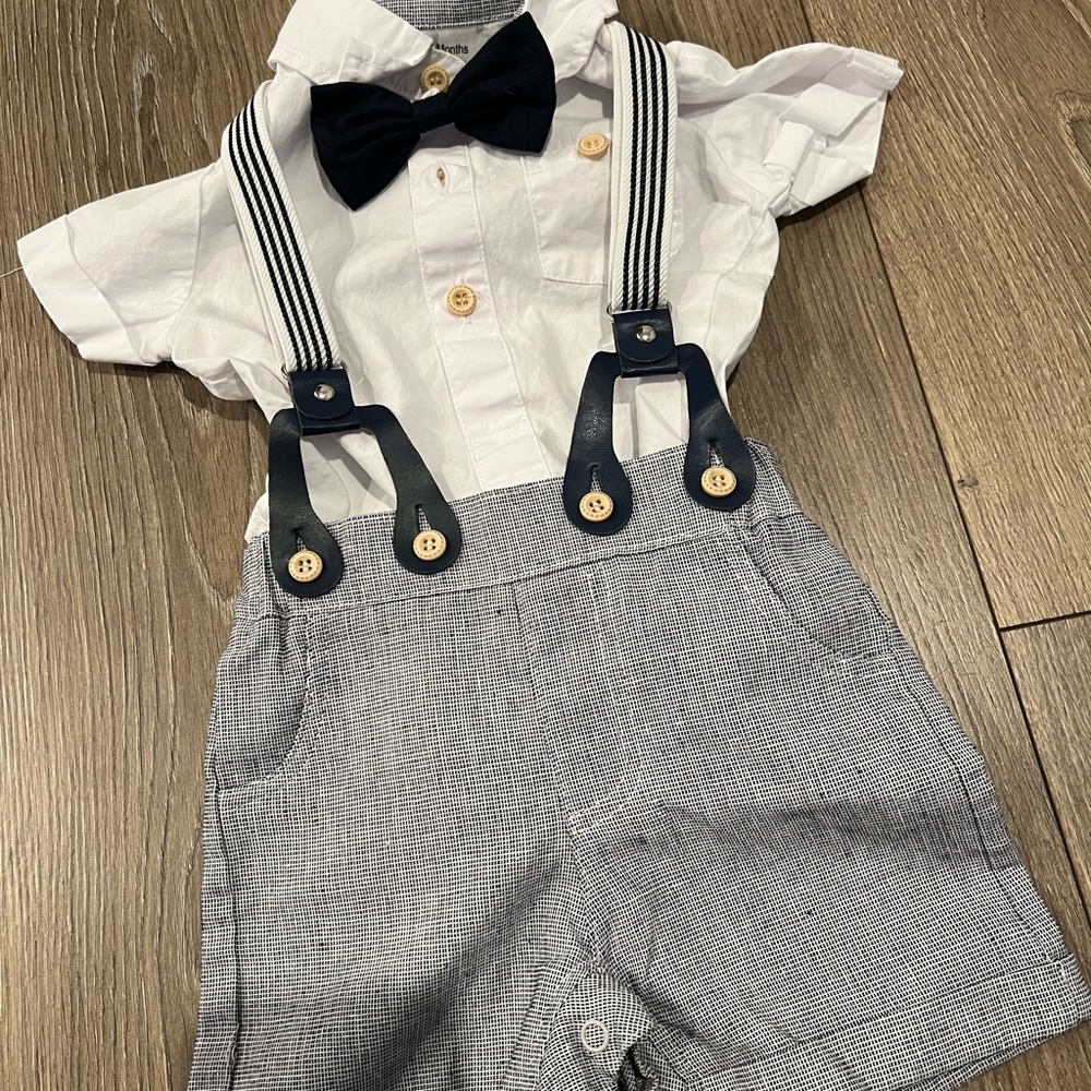 3-6M Baby Outfit with Bow Tie and Suspenders - Picture 2 of 4